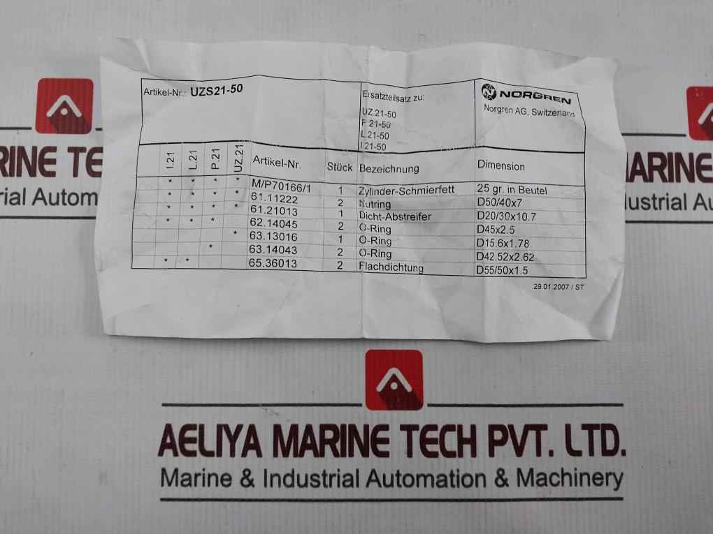 Norgren Uzs21-50 O-ring Seal Kit