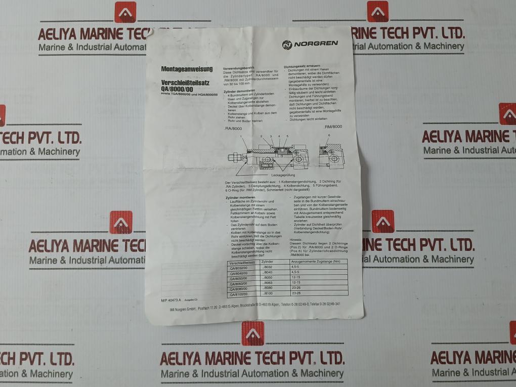 Norgren Tqa/8050A/00 Hydraulic Cylinder Kit