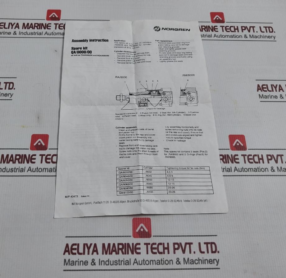 Norgren Tqa/8050A/00 Hydraulic Seal Kit