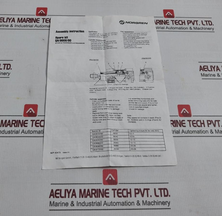 Norgren Tqa/8050A/00 Hydraulic Seal Kit