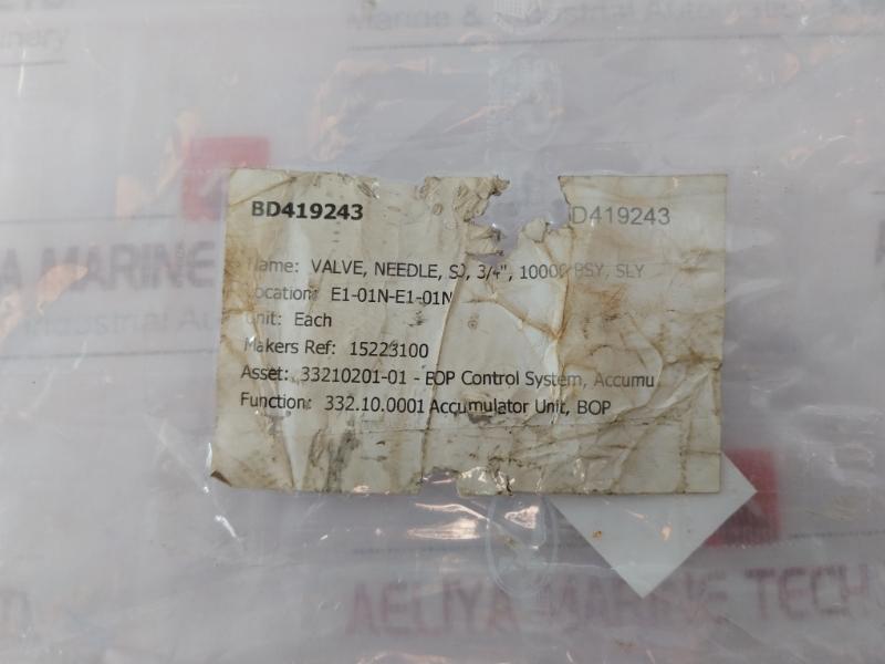 Noshok 406-ffc Connection Size Standard Needle Valve 10000 Psi200 F 33210201-01