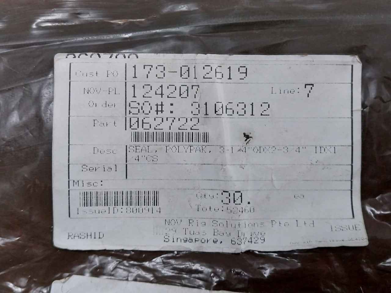 Nov 062722 Seal Polypak 3-1/4" Odx2-3/4" Idx1/4" Cs X1222462