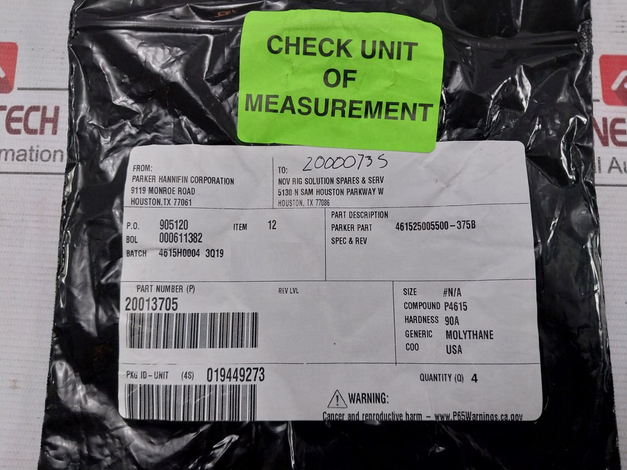 Nov 20013705 Seal Polypak 461525005500-375B 20000735 90A