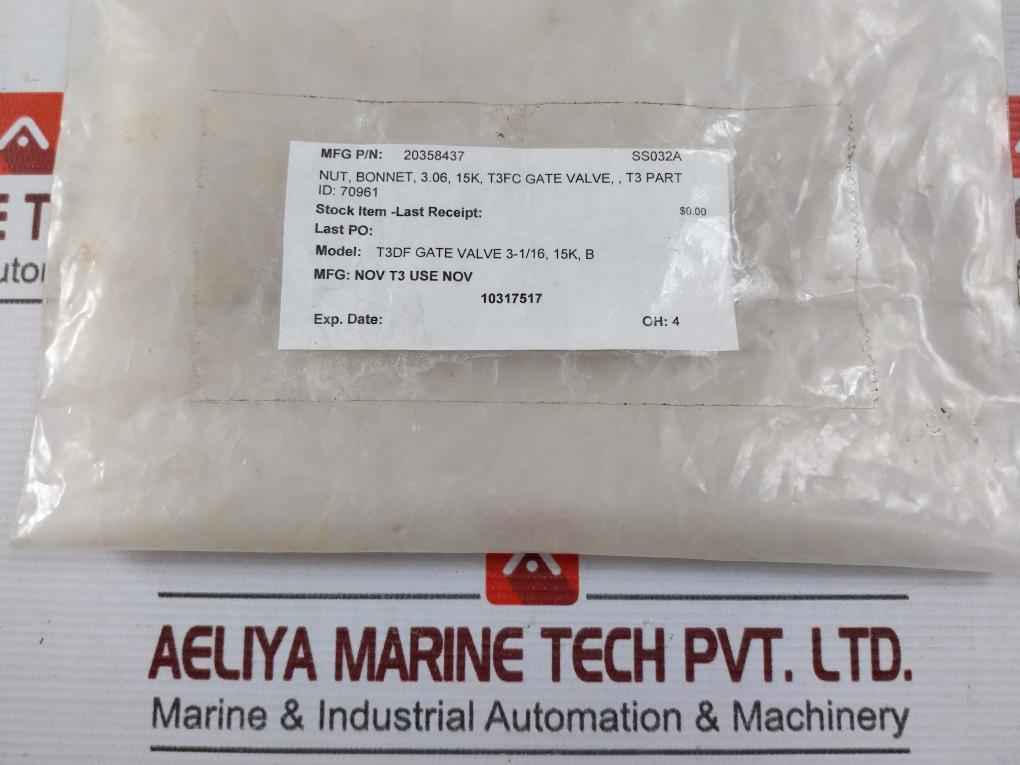 Nov 20358437 Nut Bonnet 3.06 15K T3Fc Gate Valve Part Ss032A 3645G