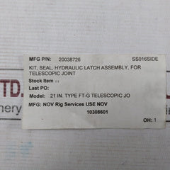 Nov 461550041000-750B Seal Kit Hydraulic Latch 21" Ft-g Joint 20034822 + Subpart