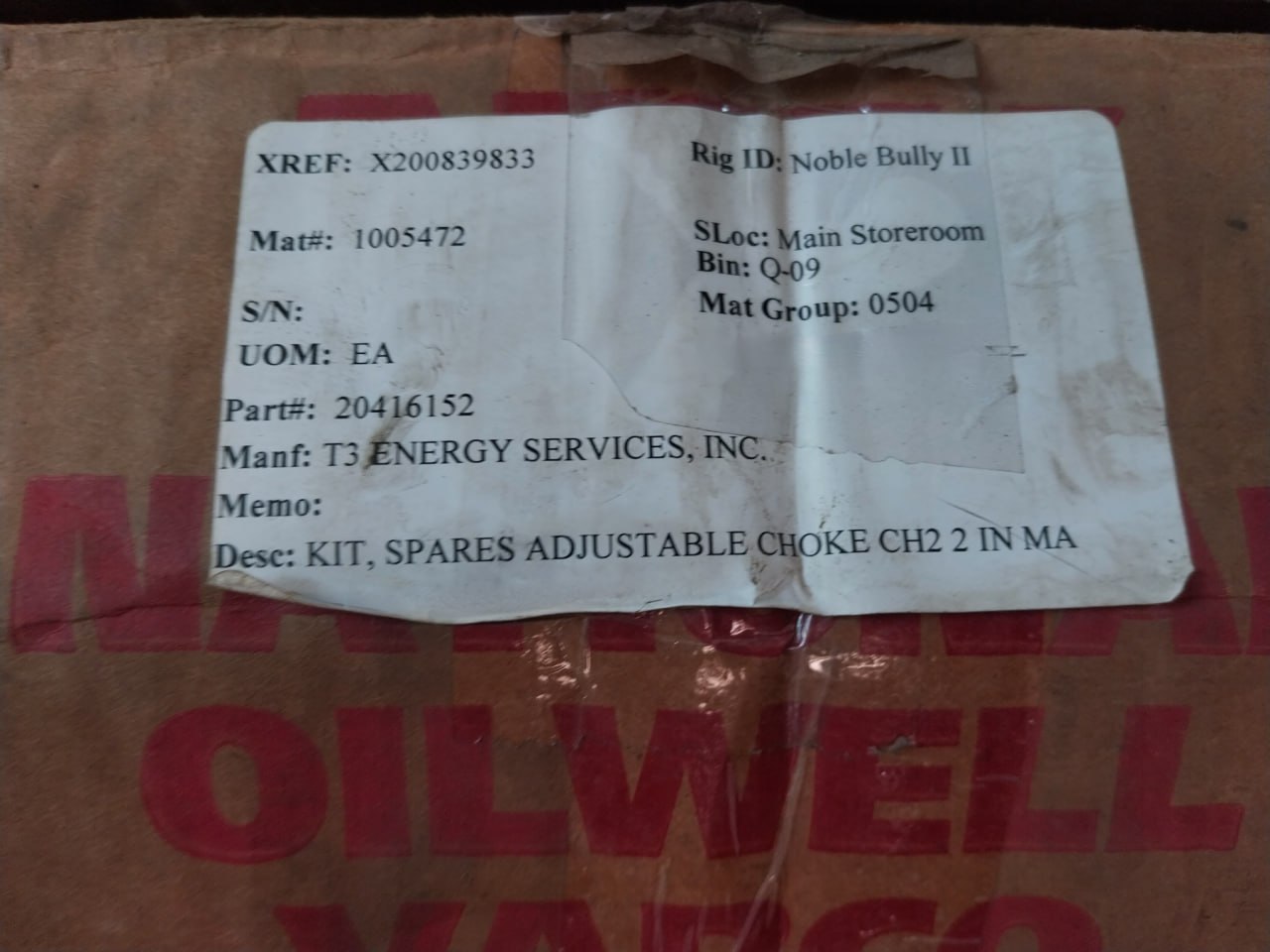 Nov Cv16J00473-0004 Spares Adjustable Choke Ch2 2 In Ma 20416152