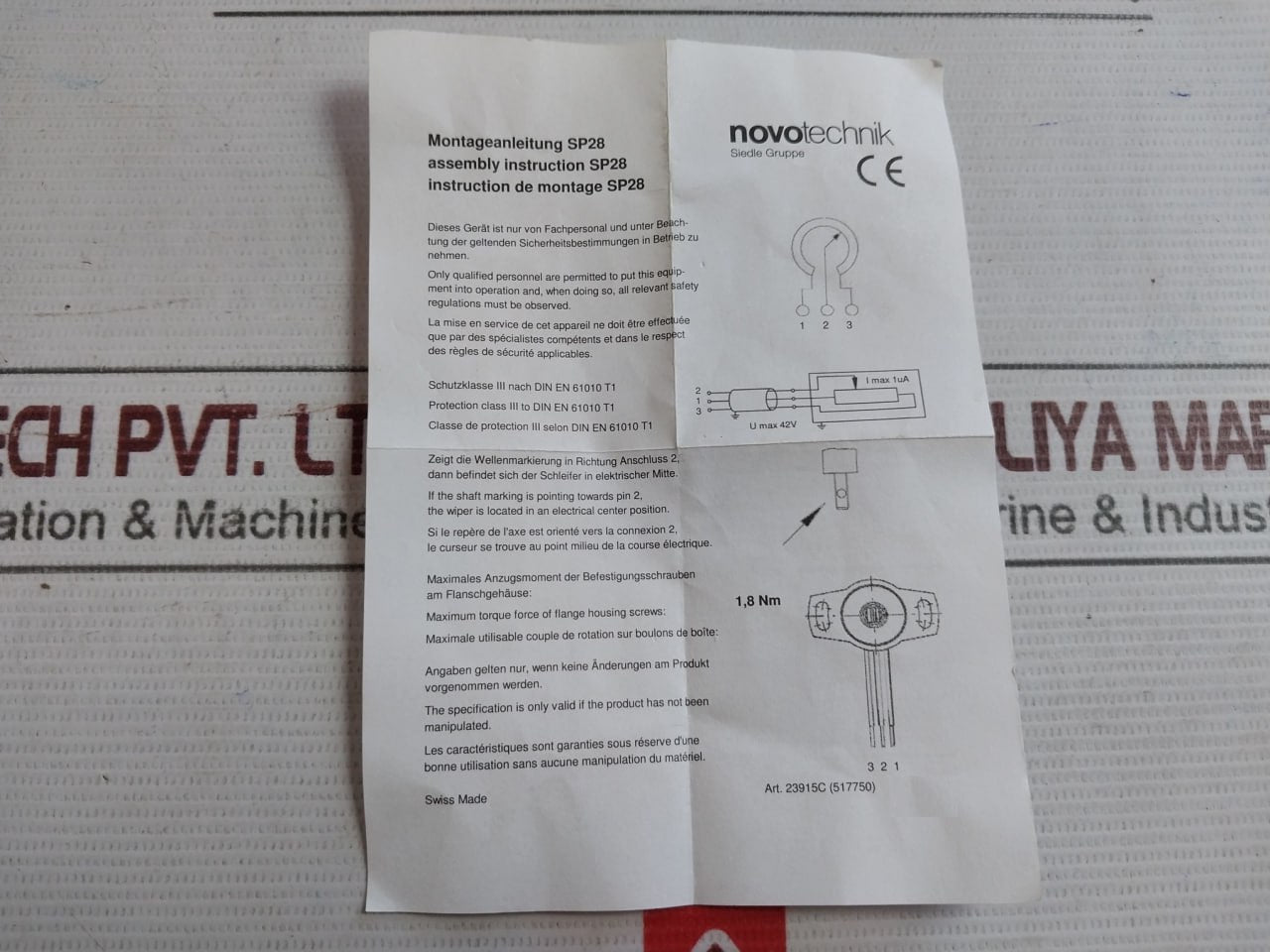 Novotechnik Sp2801 308 000 915 Rotary Potentiometer