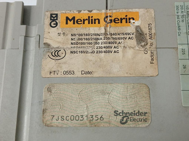 Ns100 N Molded Case Circuit Breaker 750V 50/60Hz Merlin Gerin