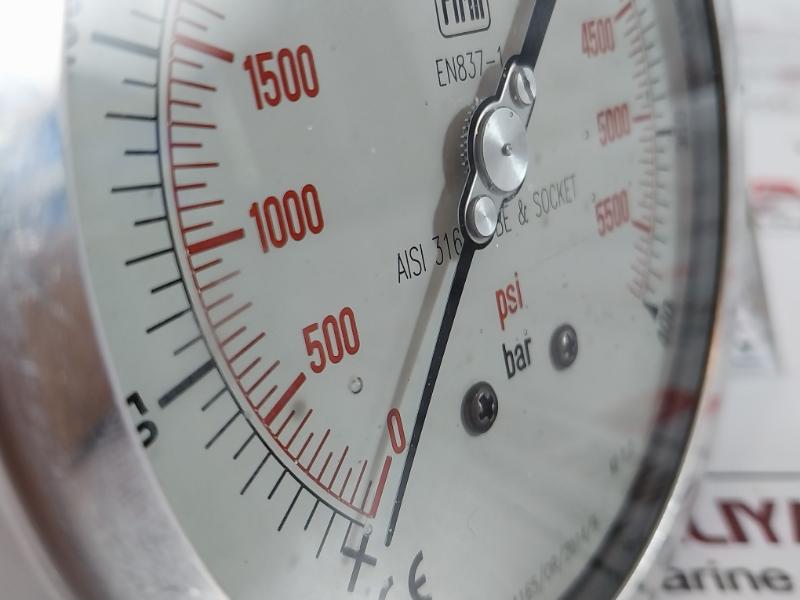 Nuova Fima En837-1 Manometer, 0-400 Bar / 0-5500 Psi, Aisi 316L Tube
