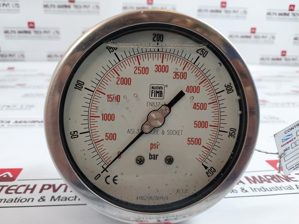 Nuova Fima En837-1 Pressure Gauge 0-5500 Psi / 0-400 Bar Aisi 316l