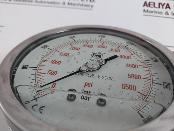 Nuova Fima En837-1 Pressure Gauge 0-5500 Psi / 0-400 Bar Aisi 316L