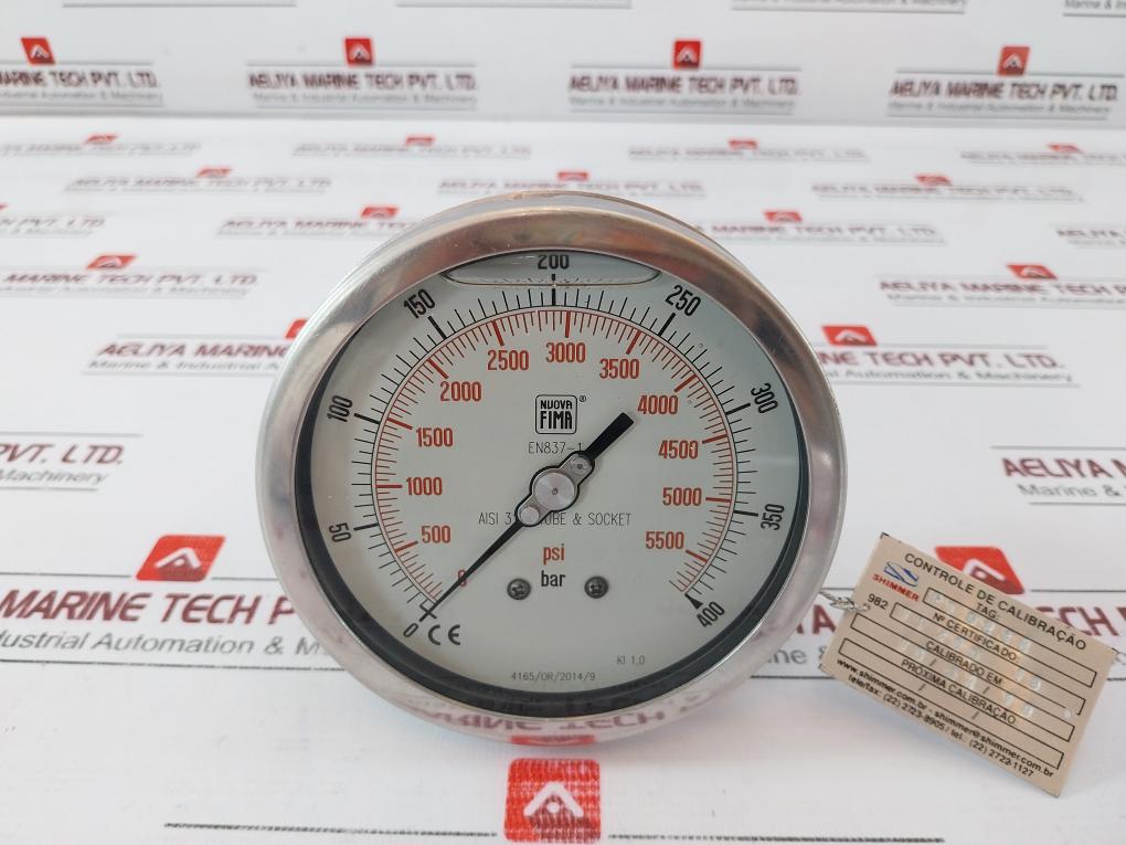 Nuova Fima En837-1 Pressure Gauge 0-5500 Psi/0-400 Bar, Aisi 316L