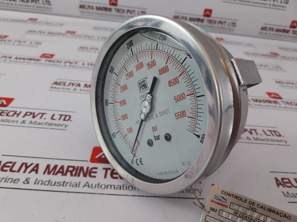 Nuova Fima En837-1 Pressure Gauge 0-5500 Psi/0-400 Bar, Aisi 316L