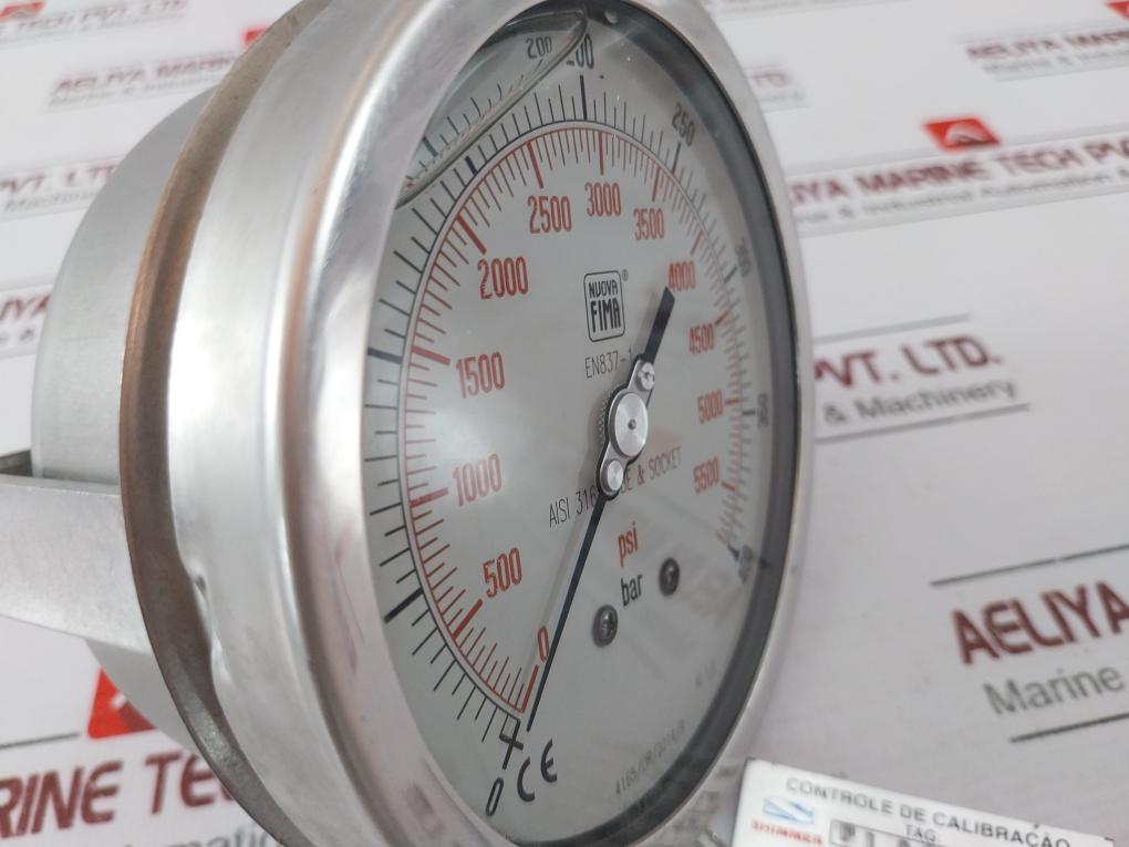 Nuova Fima En837-1 Pressure Gauge 0-5500 Psi/0-400 Bar, Aisi 316L