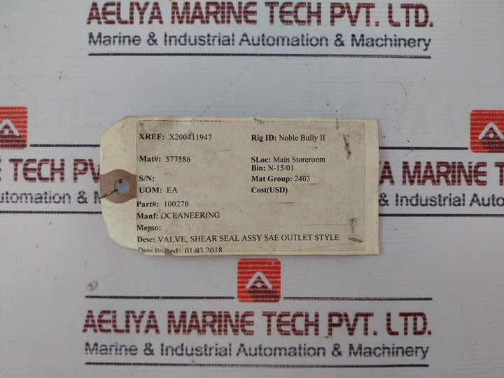 Oceaneering 100276 Shear Seal Valve 100281-b Rev.F