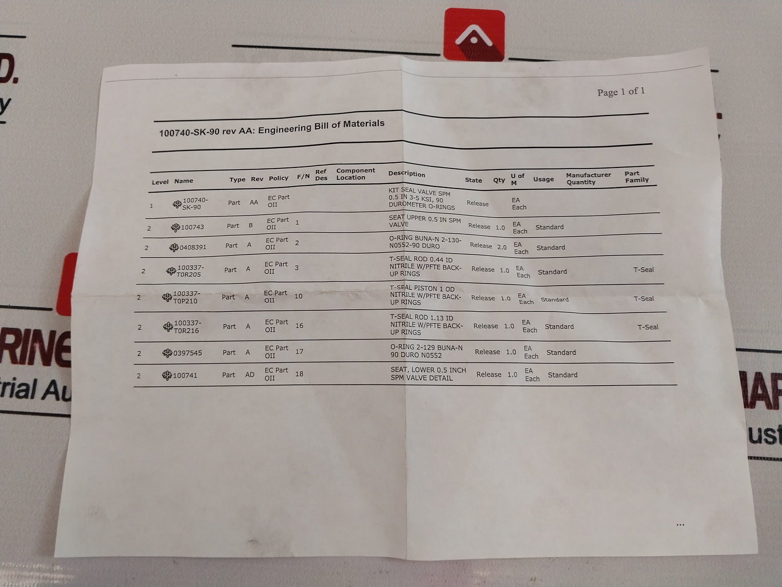 Oceaneering 100740-sk-90 Seal Valve Kit