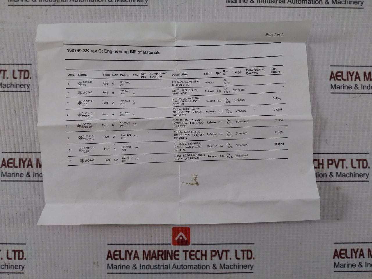 Oceaneering 100740-sk Seal Kit For Spm Valve 100743 Rev B 0.50-in 3K–5K