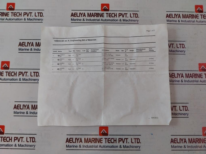 Oceaneering 100833-rk Valve Check Repair Kit Rev: A