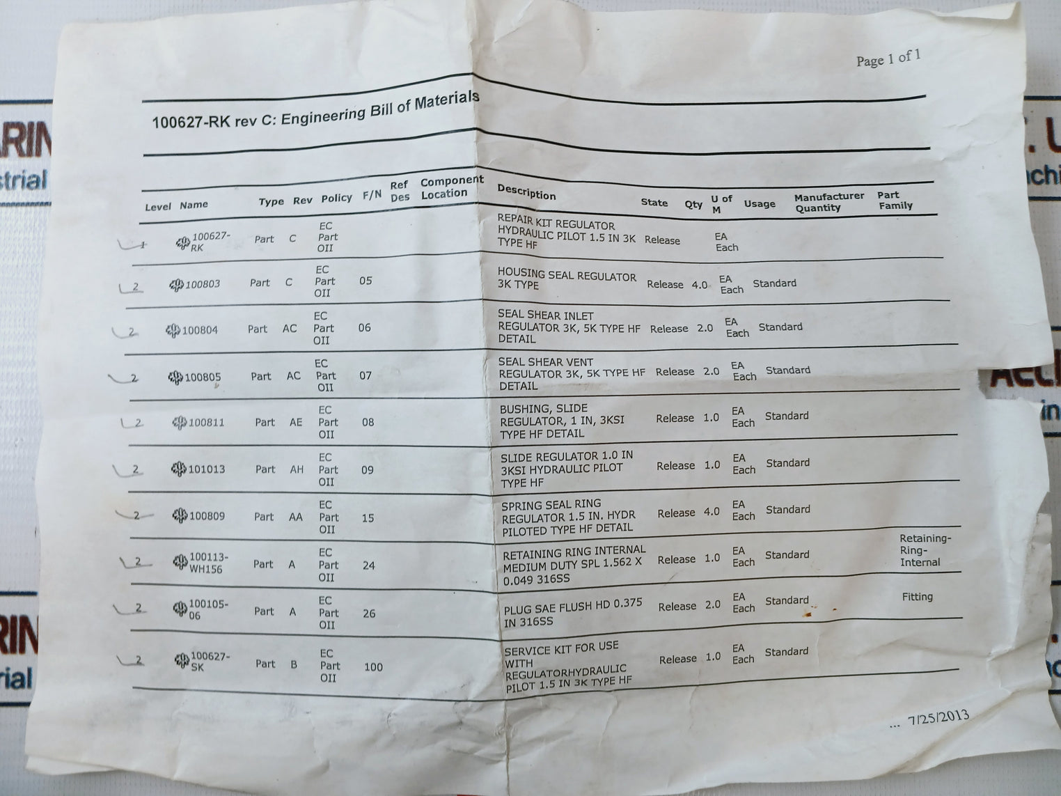 Oceaneering 100868-RK Valve Repair Kit Filter 1.5 In 5K