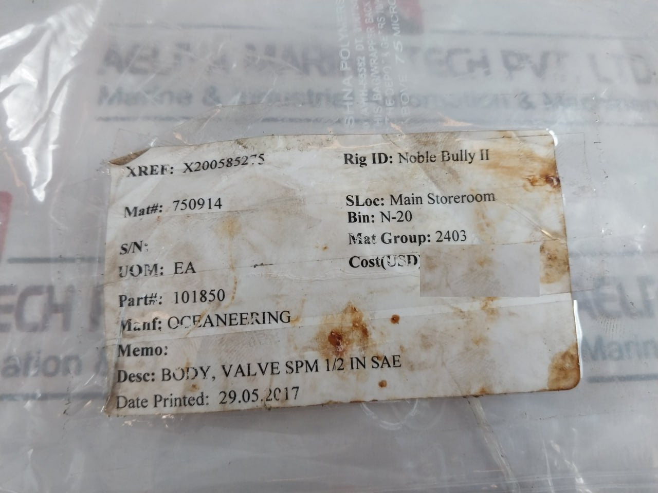 Oceaneering 101850-D Body Valve