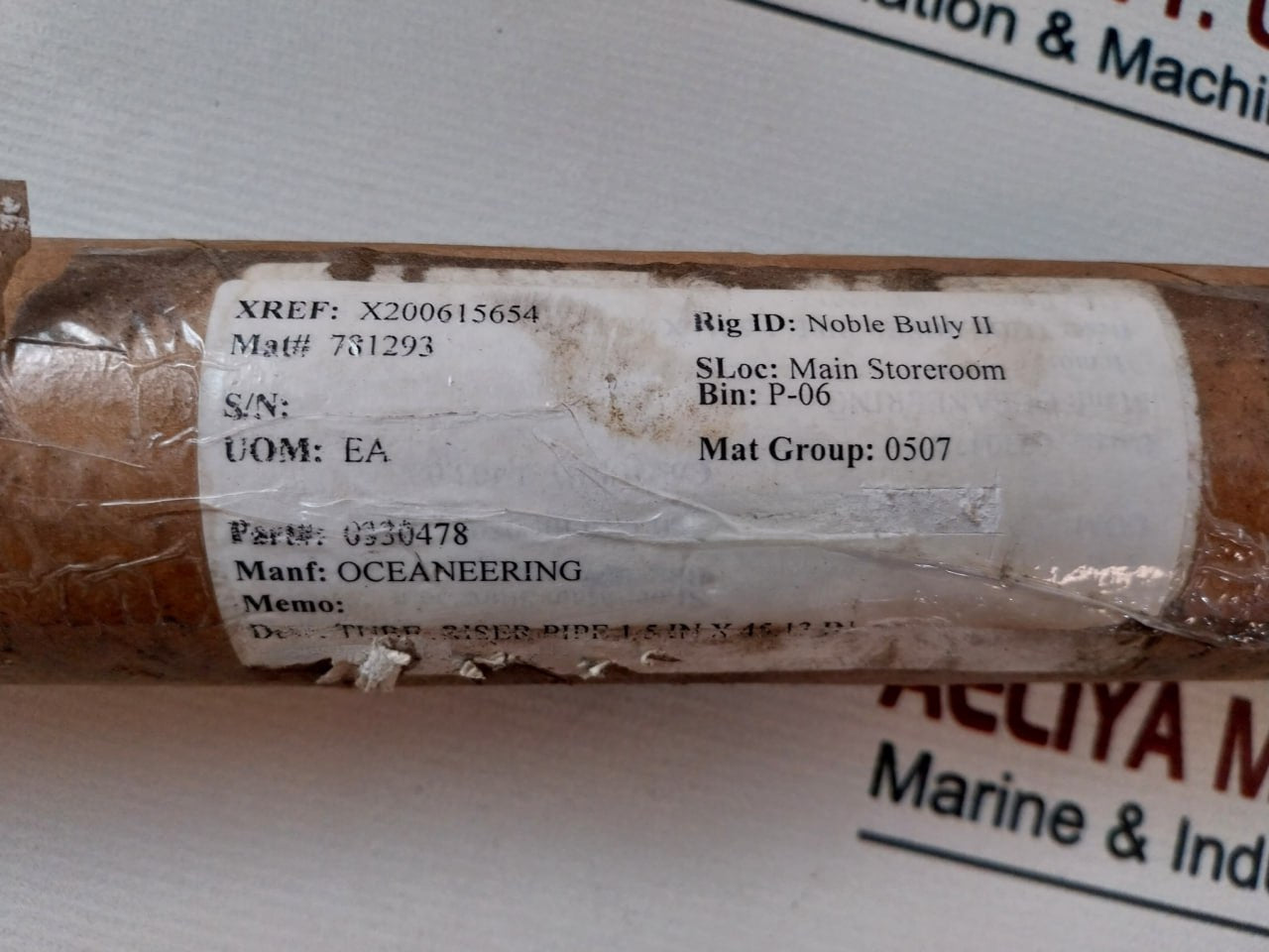 Oceaneering 0330478 Riser Pipe Tube 1.5 In X 45.13 In