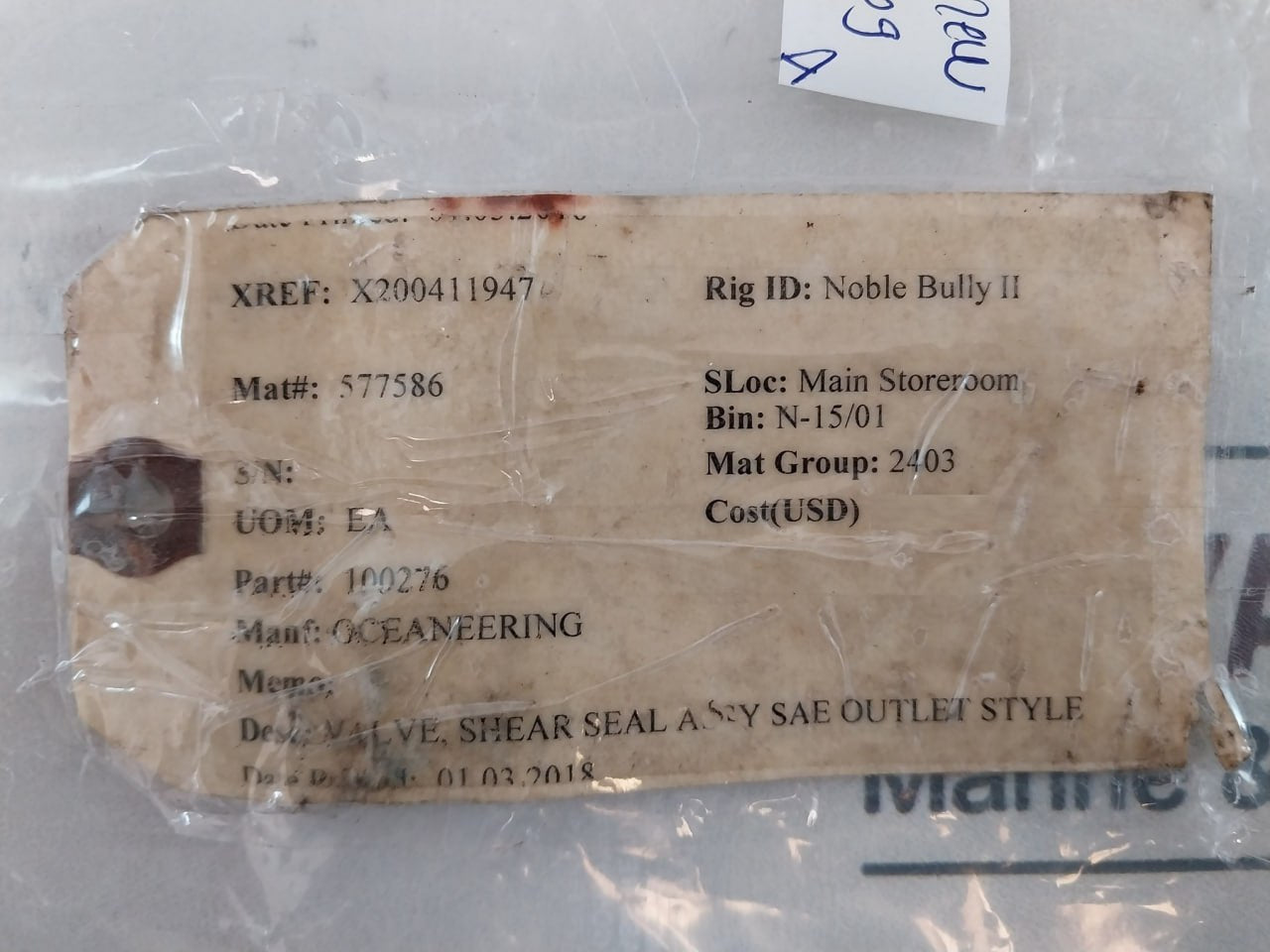 Oceaneering 100276 Shear Seal Valve 100281