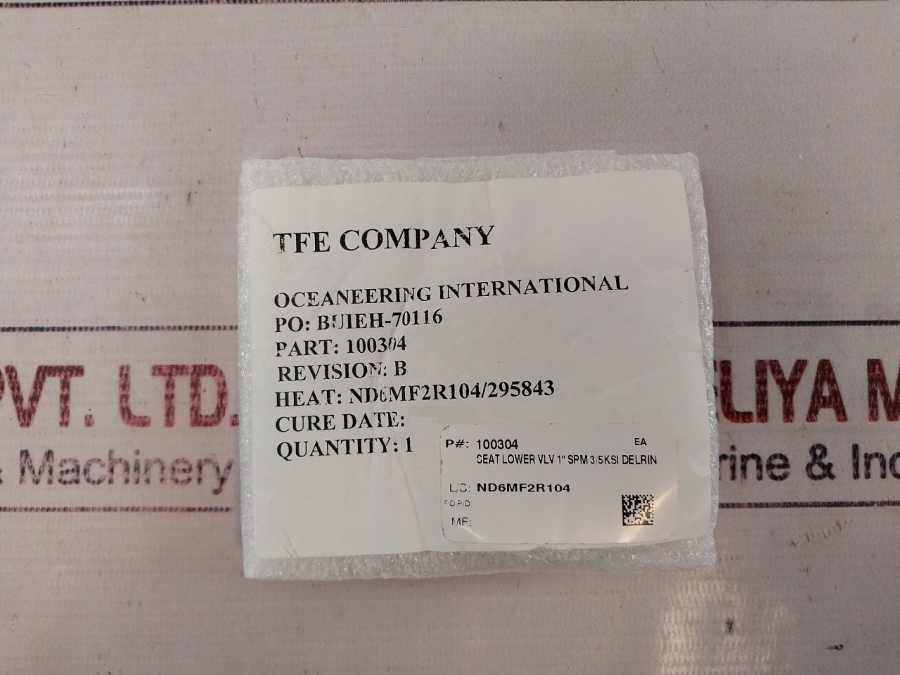 Oceaneering 100295-sk Seal Valve Kit 100295-sk
