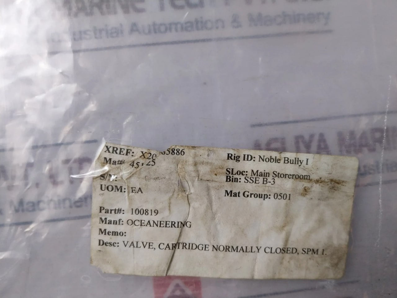 Oceaneering 100368/ 100819 Cartridge Normally Closed Valve Spm 1 Rev. B