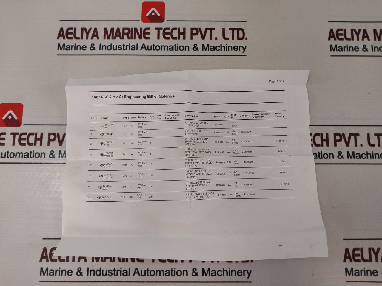 Oceaneering 100755Rk Piston 0.5” Spm Seal Valve Repair Kit 100740-sk