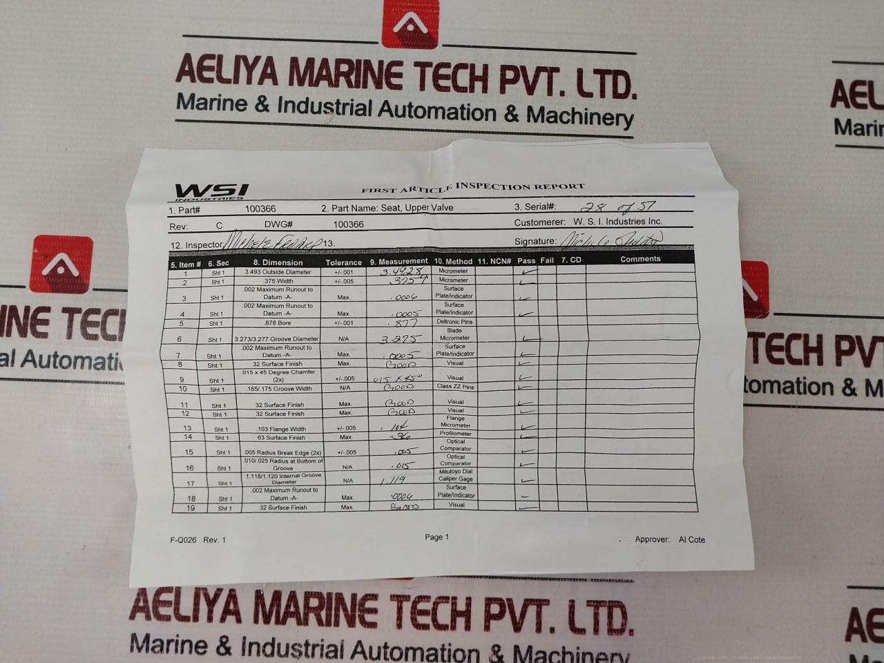 Oceaneering 100813-rk Valve Repair Kit 100768 Rev B