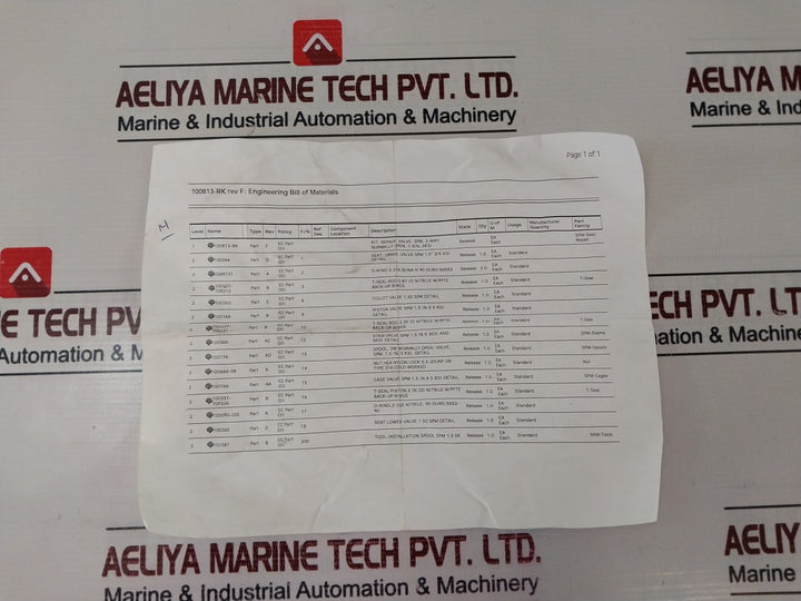 Oceaneering 100813-rk Valve Repair Kit 100768 Rev B