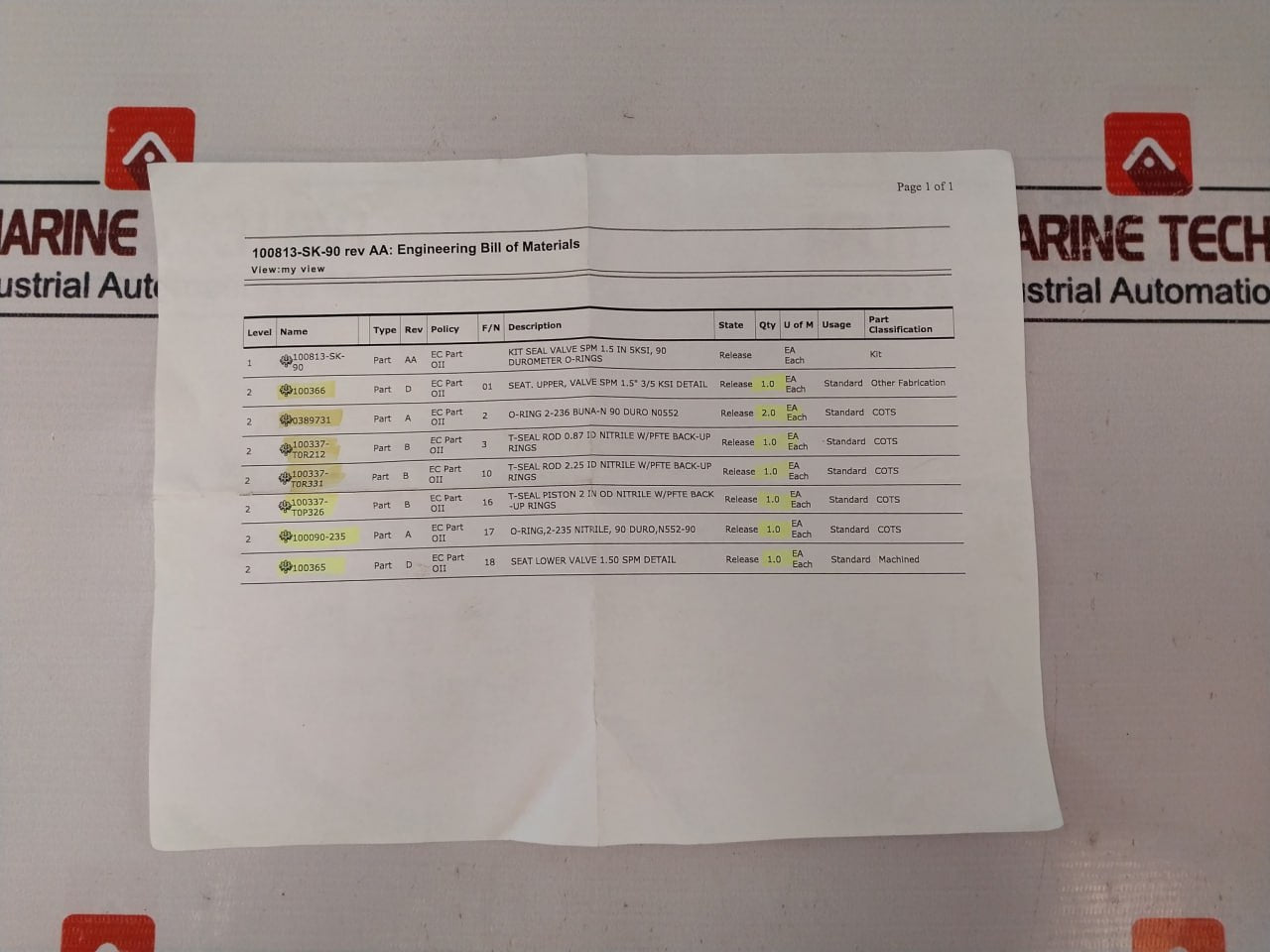 Oceaneering 100813-sk-90 Repair Valve Kit