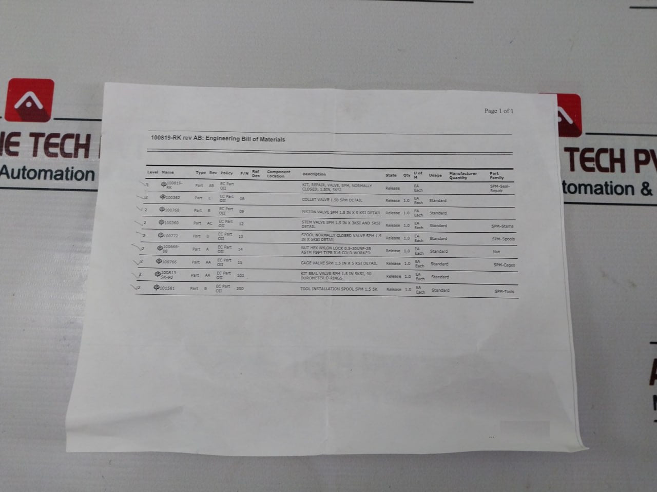 Oceaneering 100813-sk-90 Repair Valve Set