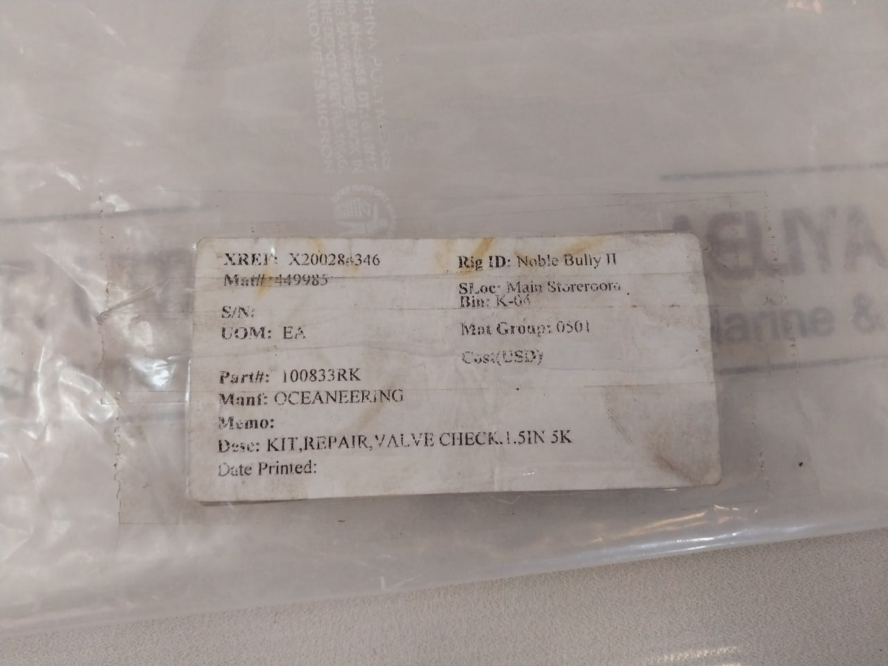 Oceaneering 100833-rk,100833-sk,100834,100840,100835 Check Valve Repair Kit