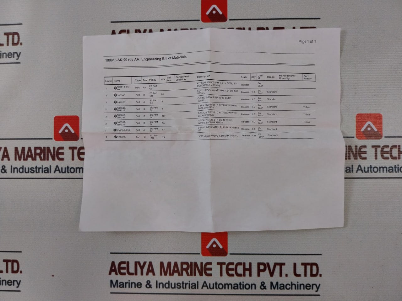 Oceaneering 100819Rk Valve Repair Kit