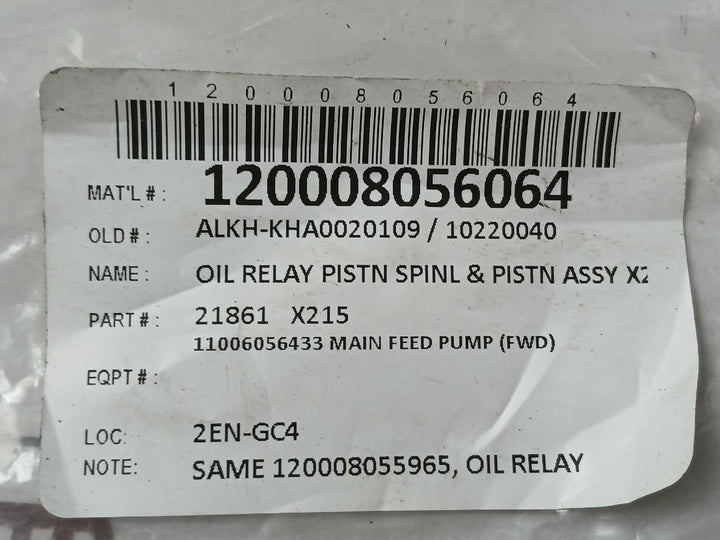 Oil Relay Pistn Spinl & Pistn Assy 21861 X215