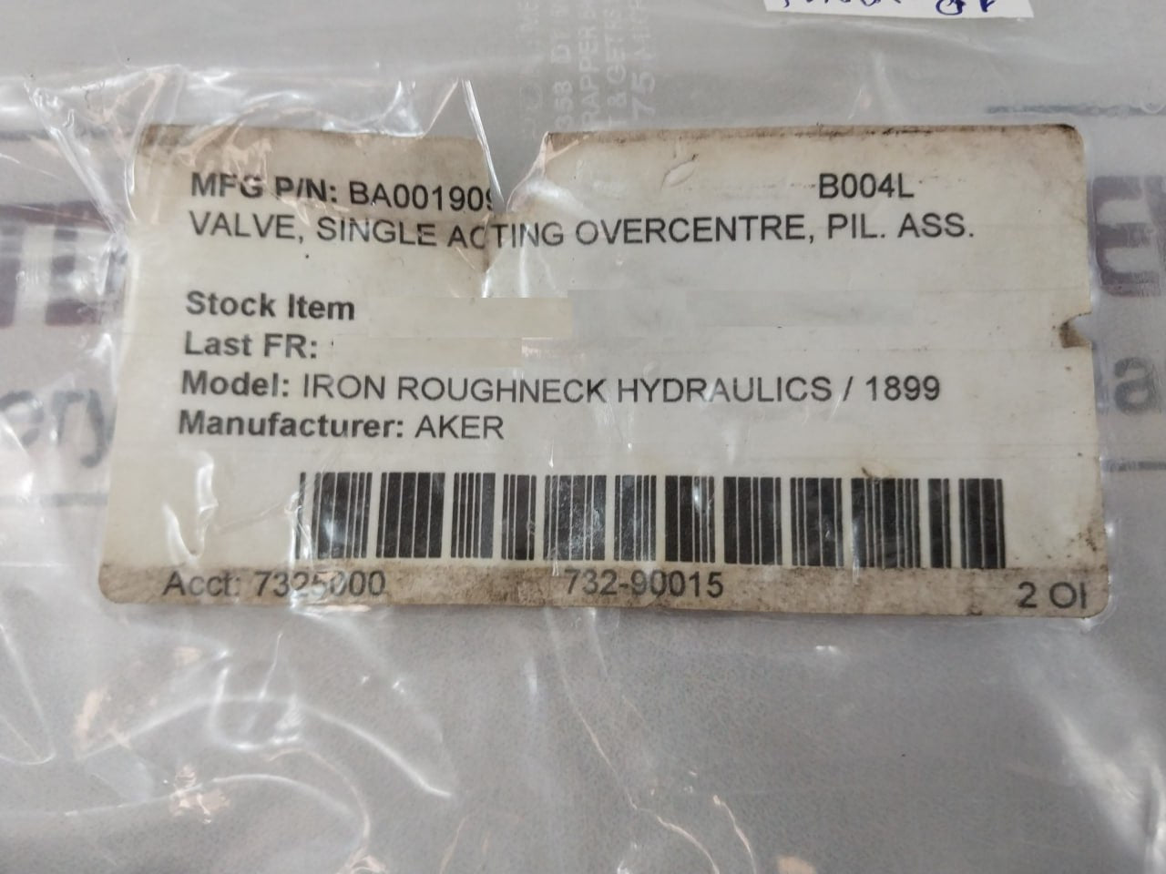 Oil Control Rexroth 05416210033500C Single Acting Overcentre Valve Ba001909