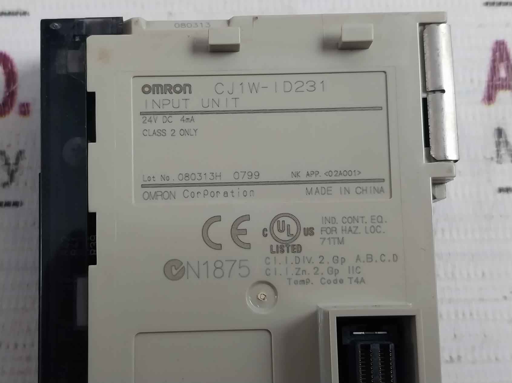 Omron Cj1W-pa202 Sysmac Plc Power Supply Unit 100-240V Ac 50/60Hz 50Va