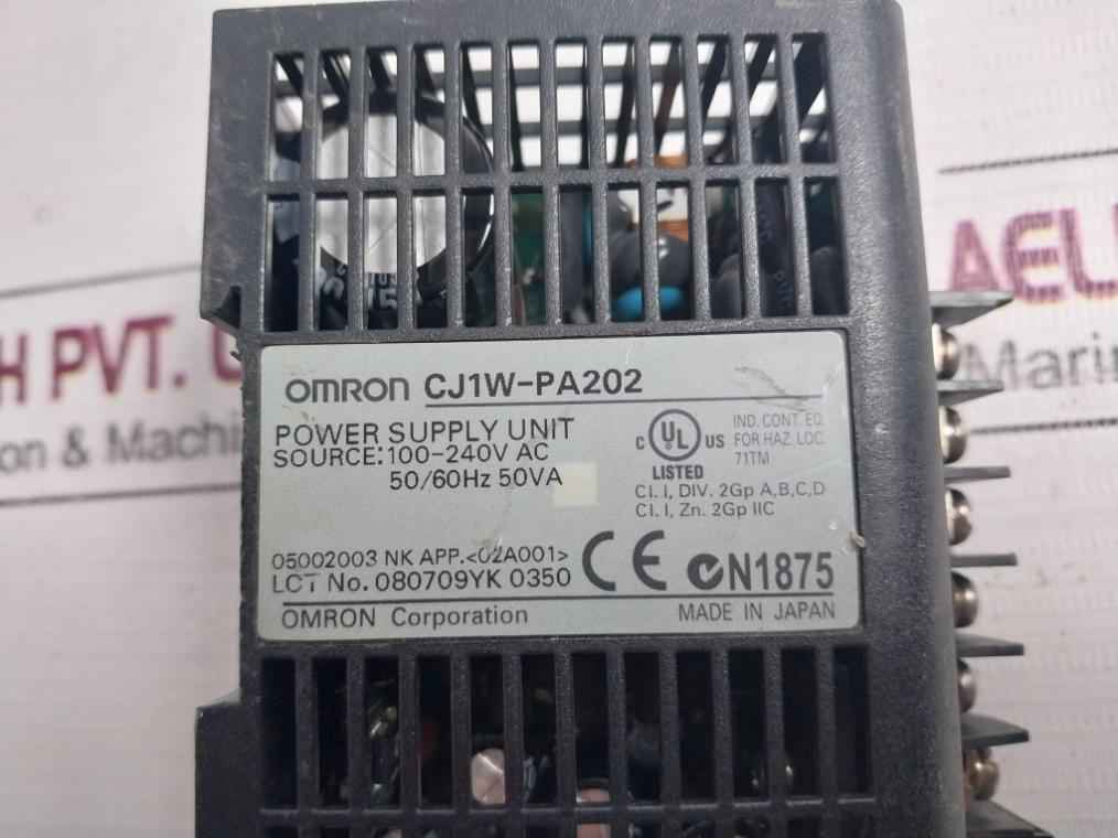 Omron Cj1W-pa202 Sysmac Plc Power Supply Unit 100-240V Ac 50/60Hz 50Va
