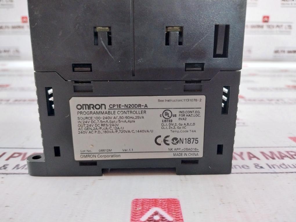 Omron Cp1E-n20Dr-a Plc Programmable Controller Ver 1.1 100–240V Ac 50/60Hz 25Va