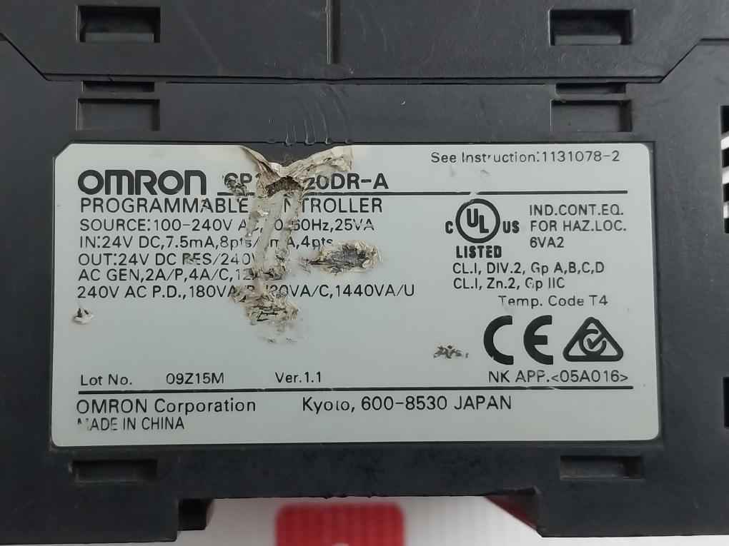 Omron Cp1E-n20Dr-a Sysmac Programmable Logic Controller 24V Dc 7.5 Ma