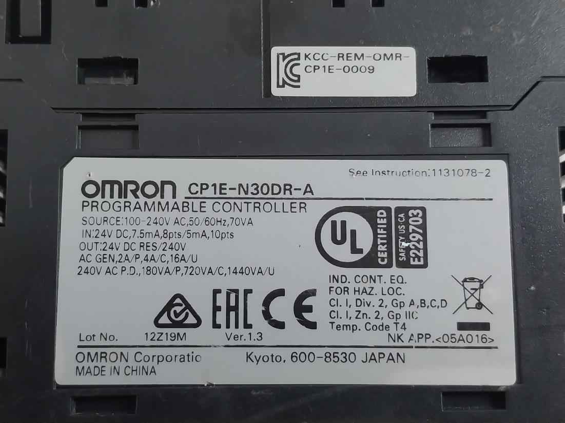 Omron Cp1E-n30Dr-a Sysmac Programmable Logic Controller 24V Dc (Not Working)