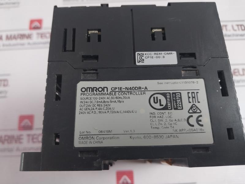 Omron Cp1E-n40Dr-a Sysmac Programmable Controller Ver 1.3 100-240V Ac 50/60Hz