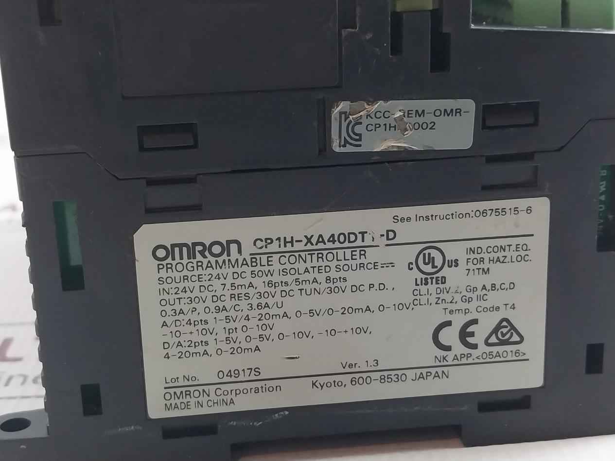 Omron Cp1H-xa40Dt1-d Programmable Logic Controller 24V Dc 50W