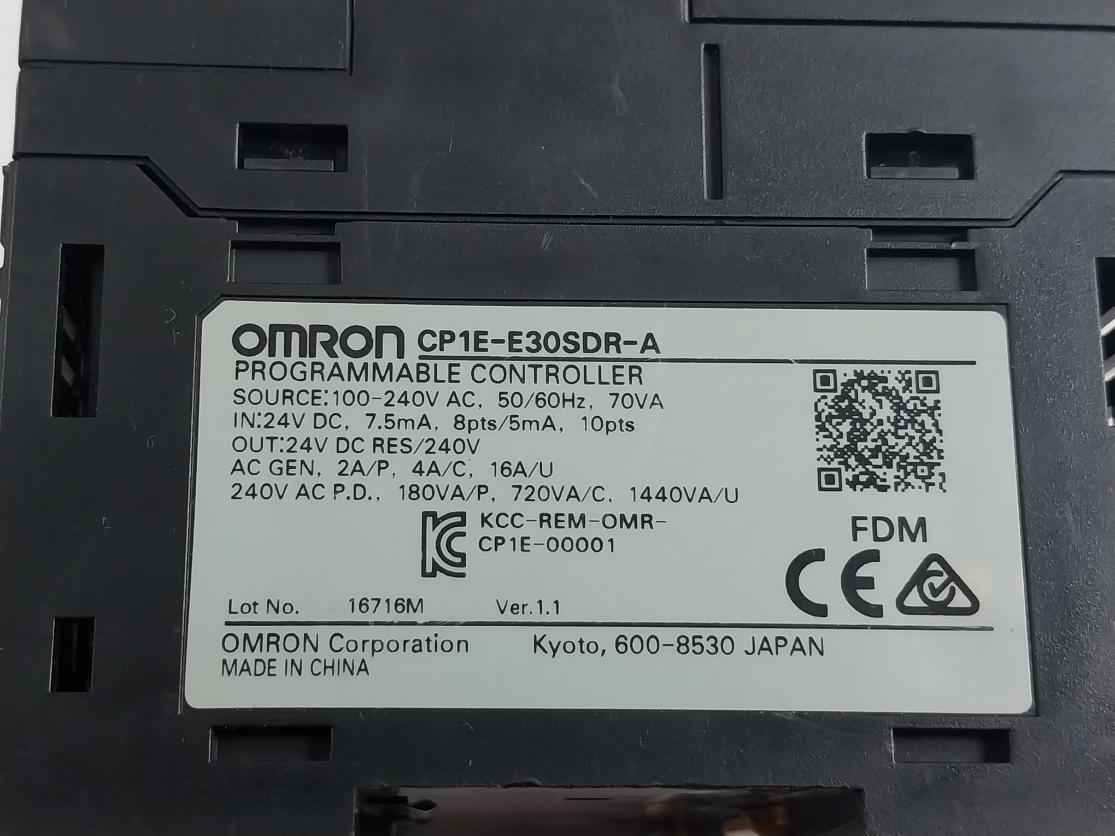 Omron Cp1e-e30sdr-a Programmable Controller 100-240vac, 50/60hz
