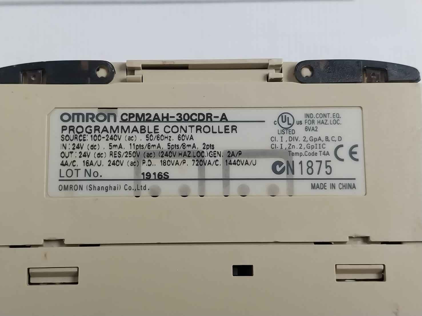 Omron Cpm2ah-30cdr-a Programmable Logic Controller 24v(dc), 5ma, 11pts/6ma, 5pt
