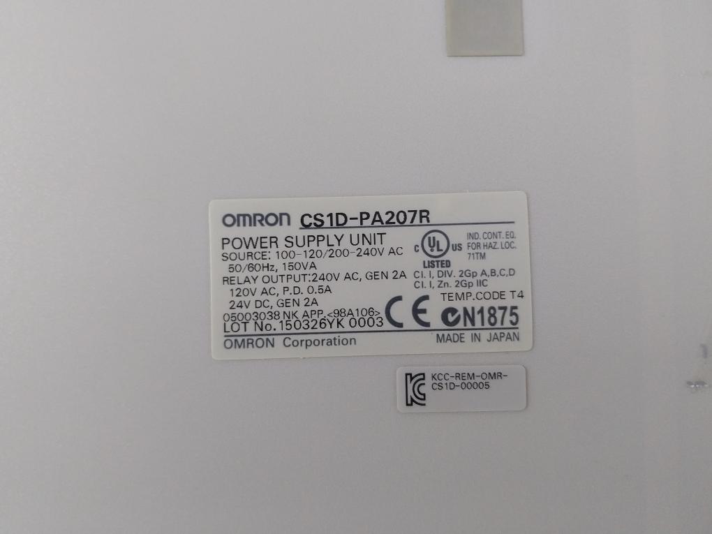 Omron Cs1D-pa207R Power Supply Unit For Duplex System 50/60Hz 150Va 05003038
