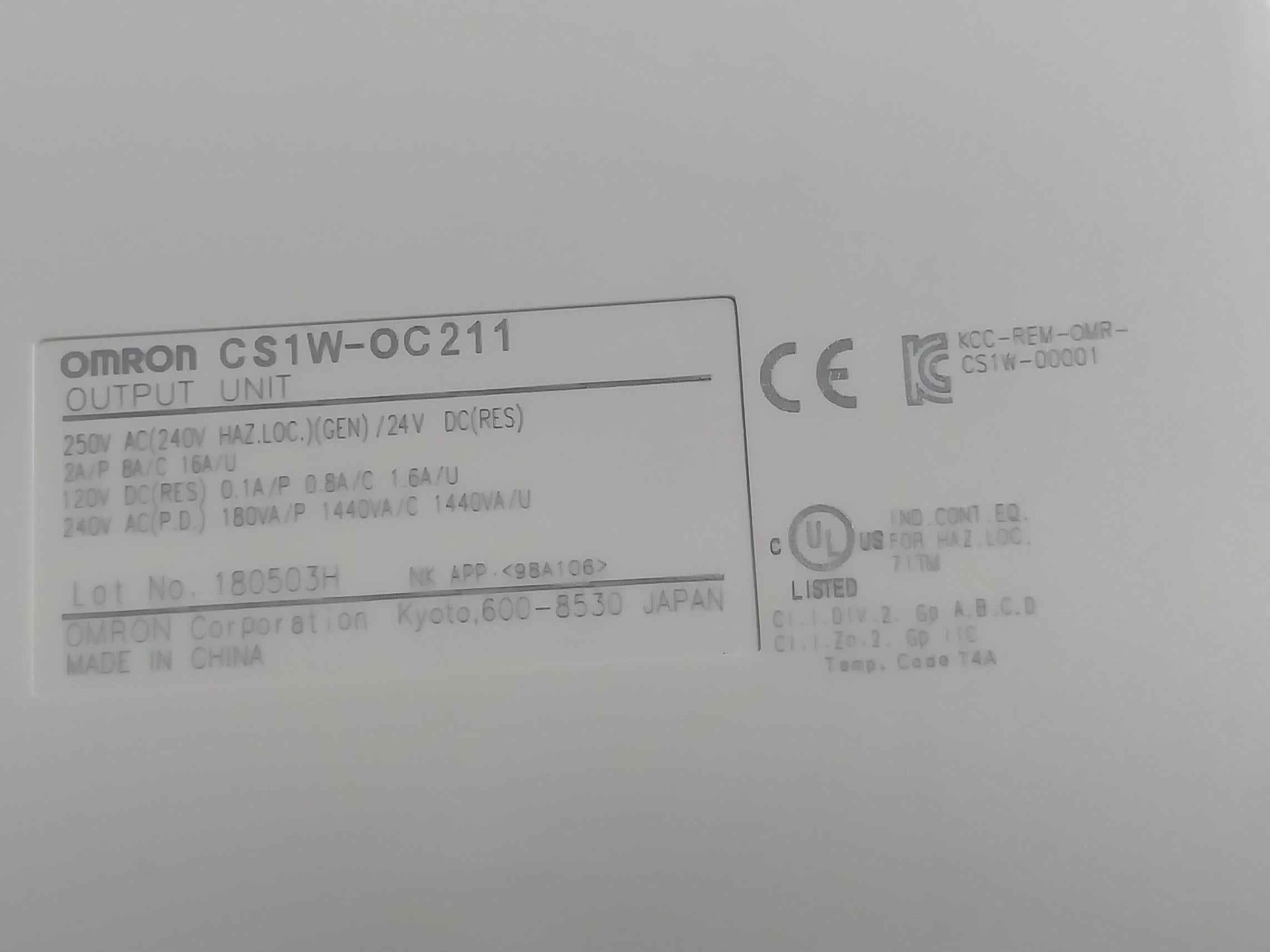 Omron Cs1W-oc211 Plc I/O Module C200H-bc -v 24Vdc 50W 250V Ac Id211 C200Hw-pd024