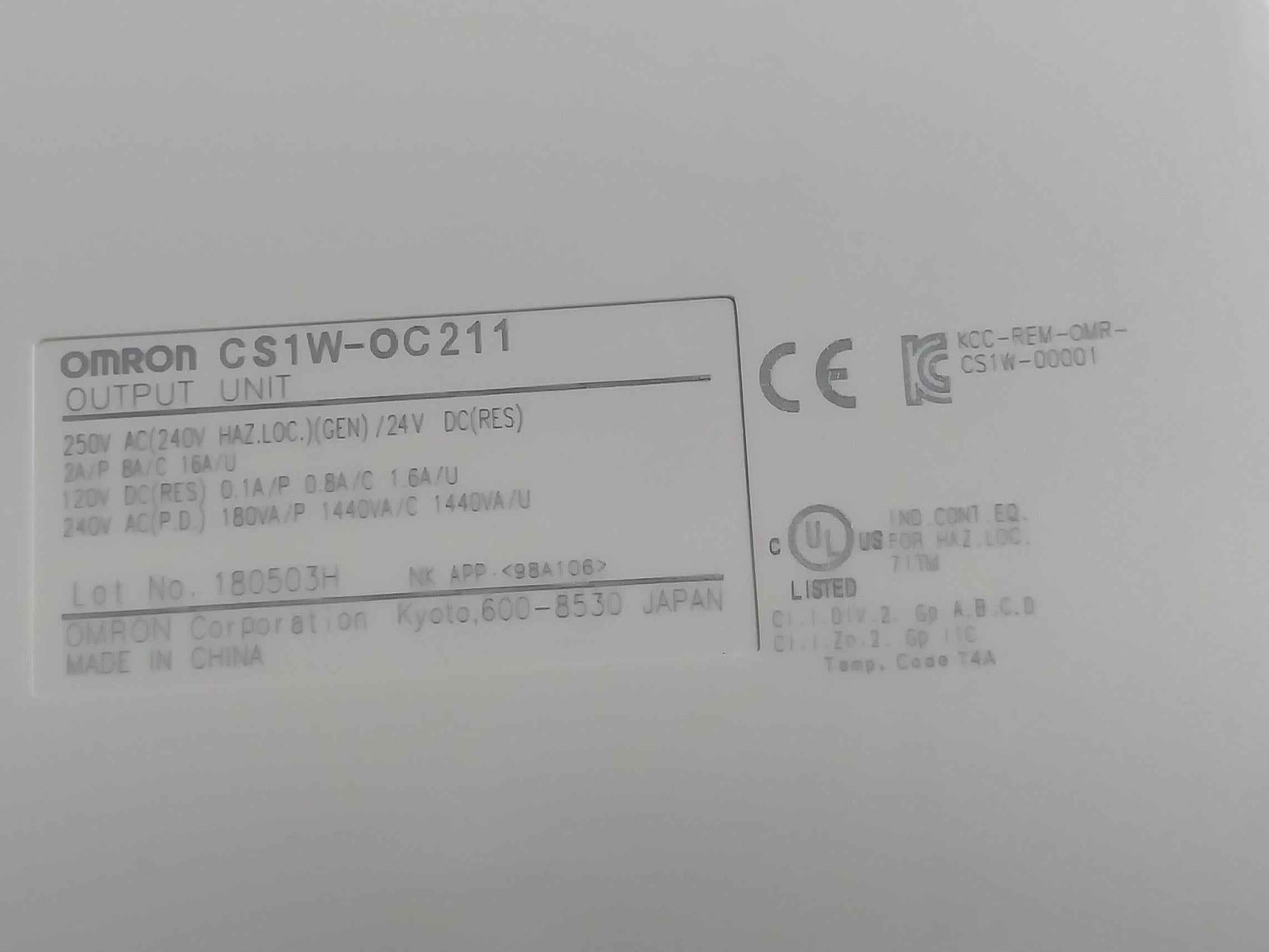 Omron Cs1W-oc211 Plc I/O Module C200H-bc -v 24Vdc 50W 250V Ac Id211 C200Hw-pd024