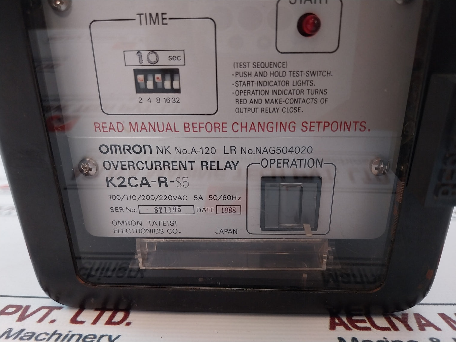 Omron K2Ca-r-s5 Overcurrent Relay 100/110/200/220Vac 5A 50/60Hz